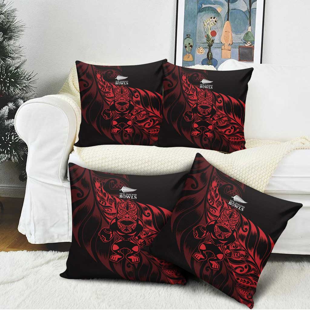 New Zealand Lawn Bowls Pillow Cover Red Maori Warrior Tribal Silver Fern - Polynesian Pride