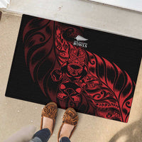 New Zealand Lawn Bowls Rubber Doormat Red Maori Warrior Tribal Silver Fern - Polynesian Pride