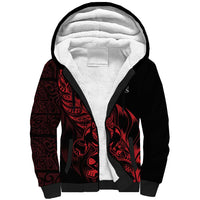 New Zealand Lawn Bowls Custom Sherpa Hoodie Red Maori Warrior Tribal Silver Fern - Polynesian Pride
