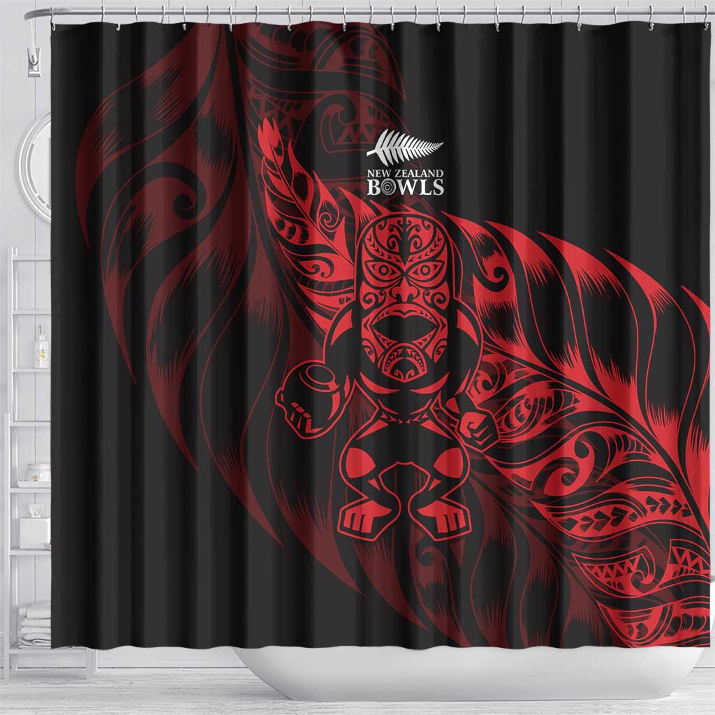 New Zealand Lawn Bowls Shower Curtain Red Maori Warrior Tribal Silver Fern - Polynesian Pride
