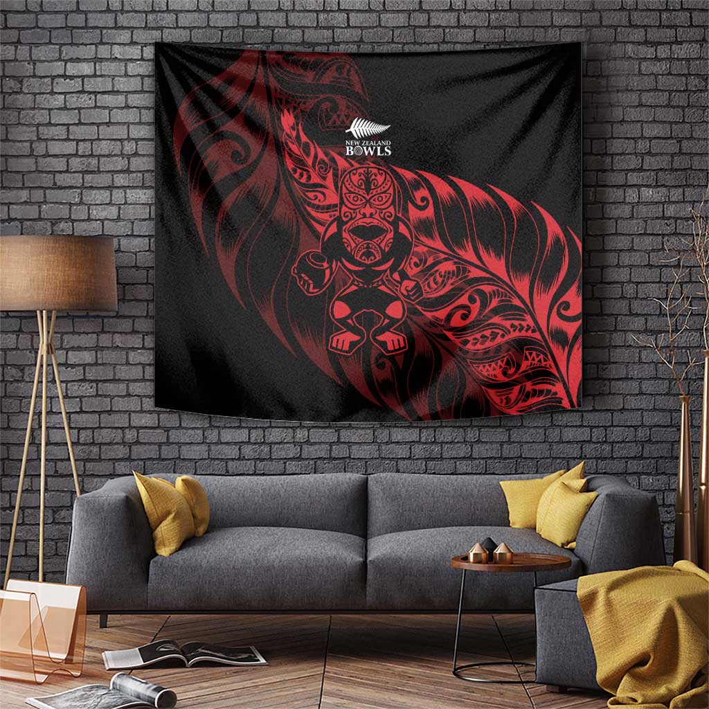 New Zealand Lawn Bowls Tapestry Red Maori Warrior Tribal Silver Fern - Polynesian Pride