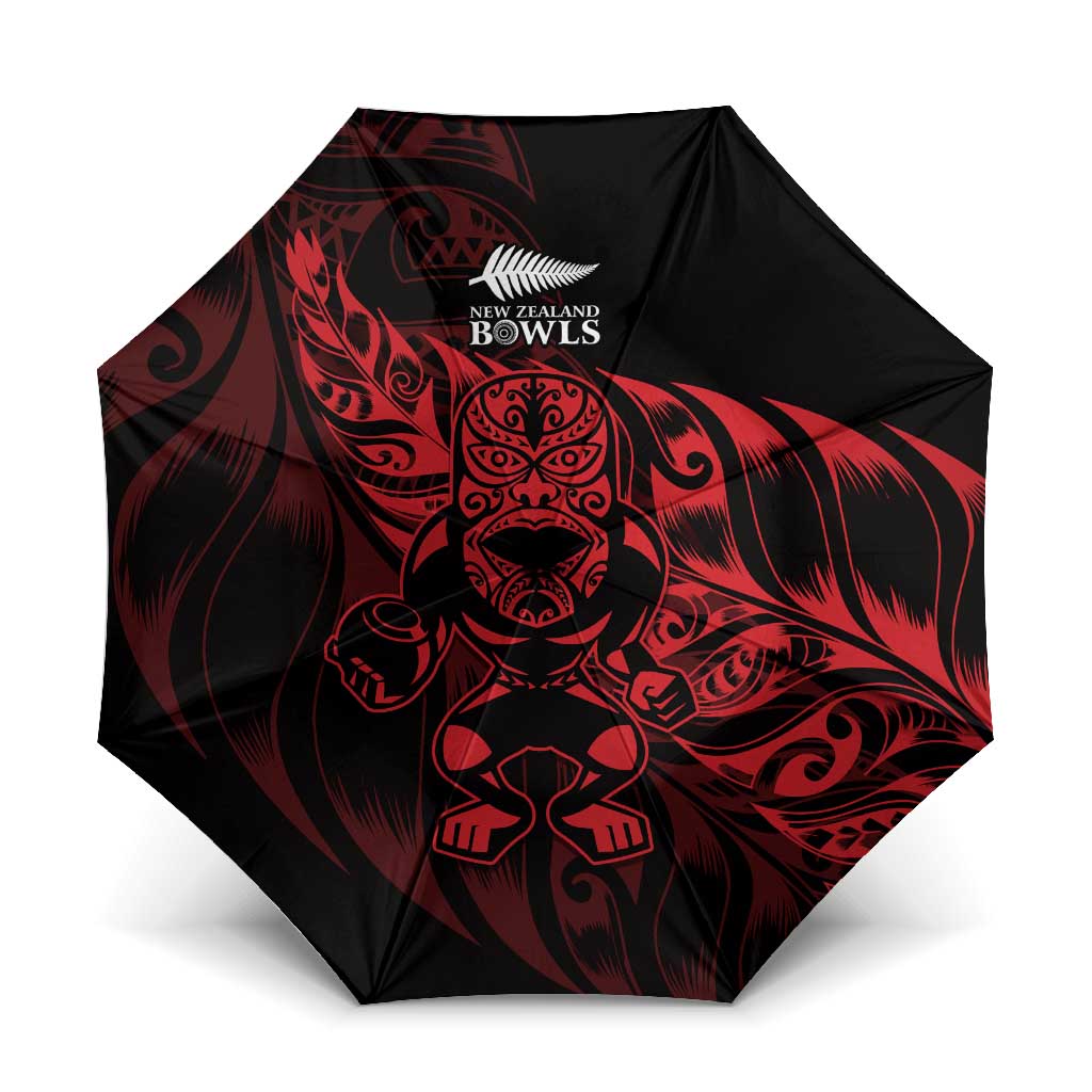 New Zealand Lawn Bowls Umbrella Red Maori Warrior Tribal Silver Fern - Polynesian Pride