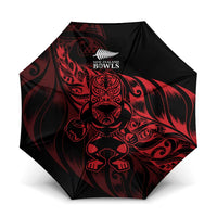 New Zealand Lawn Bowls Umbrella Red Maori Warrior Tribal Silver Fern - Polynesian Pride