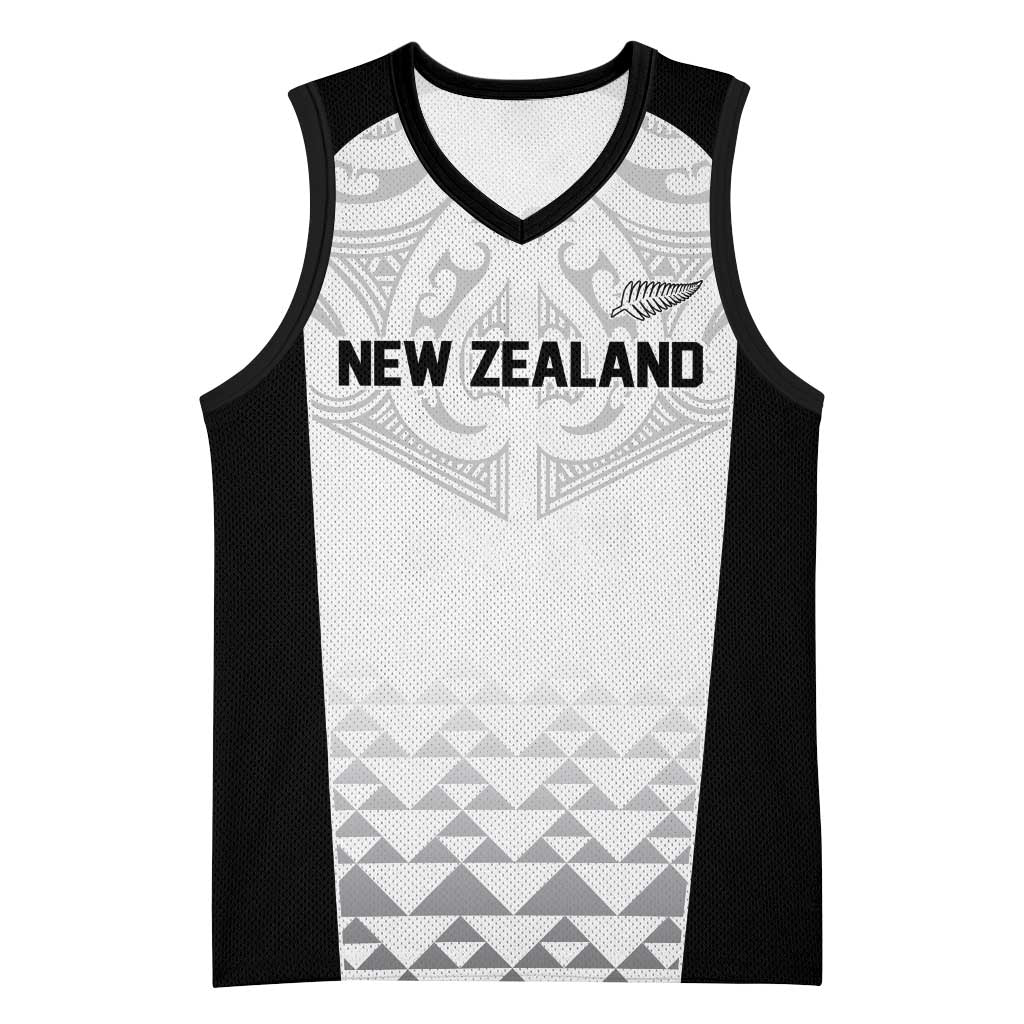 World Football 2026 New Zealand Custom Basketball Jersey All White Fern Maori Tribal - Polynesian Pride
