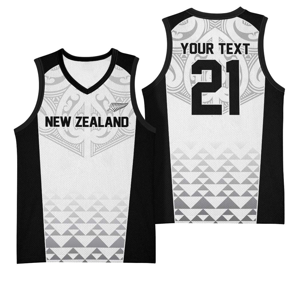 World Football 2026 New Zealand Custom Basketball Jersey All White Fern Maori Tribal - Polynesian Pride
