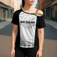 World Football 2026 New Zealand Custom Cross Shoulder Shirt All White Fern Maori Tribal - Polynesian Pride