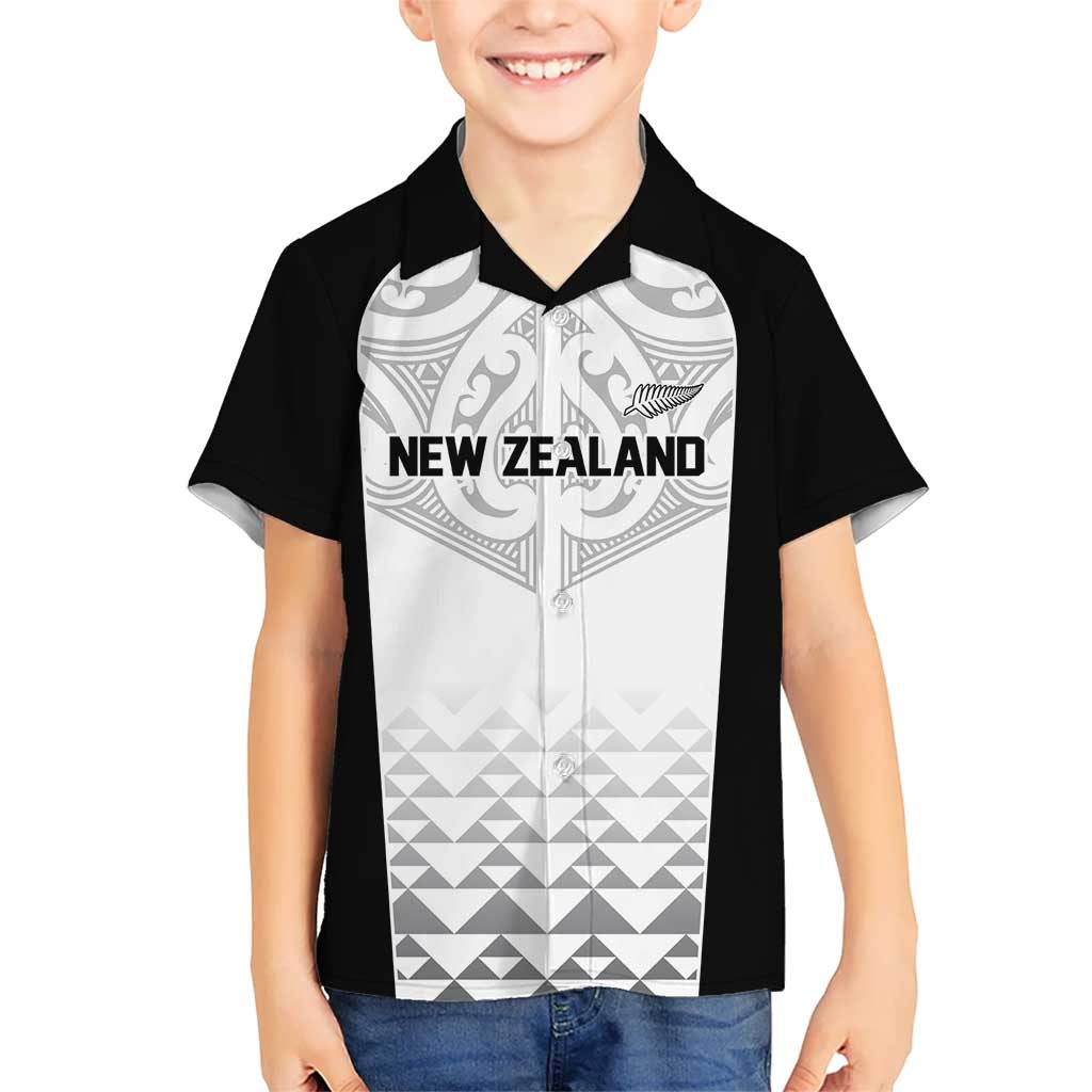 World Football 2026 New Zealand Custom Kid Hawaiian Shirt All White Fern Maori Tribal - Polynesian Pride