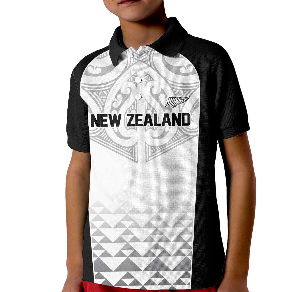World Football 2026 New Zealand Custom Kid Polo Shirt All White Fern Maori Tribal - Polynesian Pride