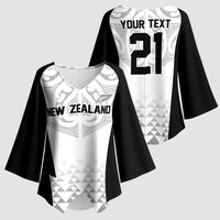 World Football 2026 New Zealand Custom Kimono Sleeve Blouse All White Fern Maori Tribal - Polynesian Pride
