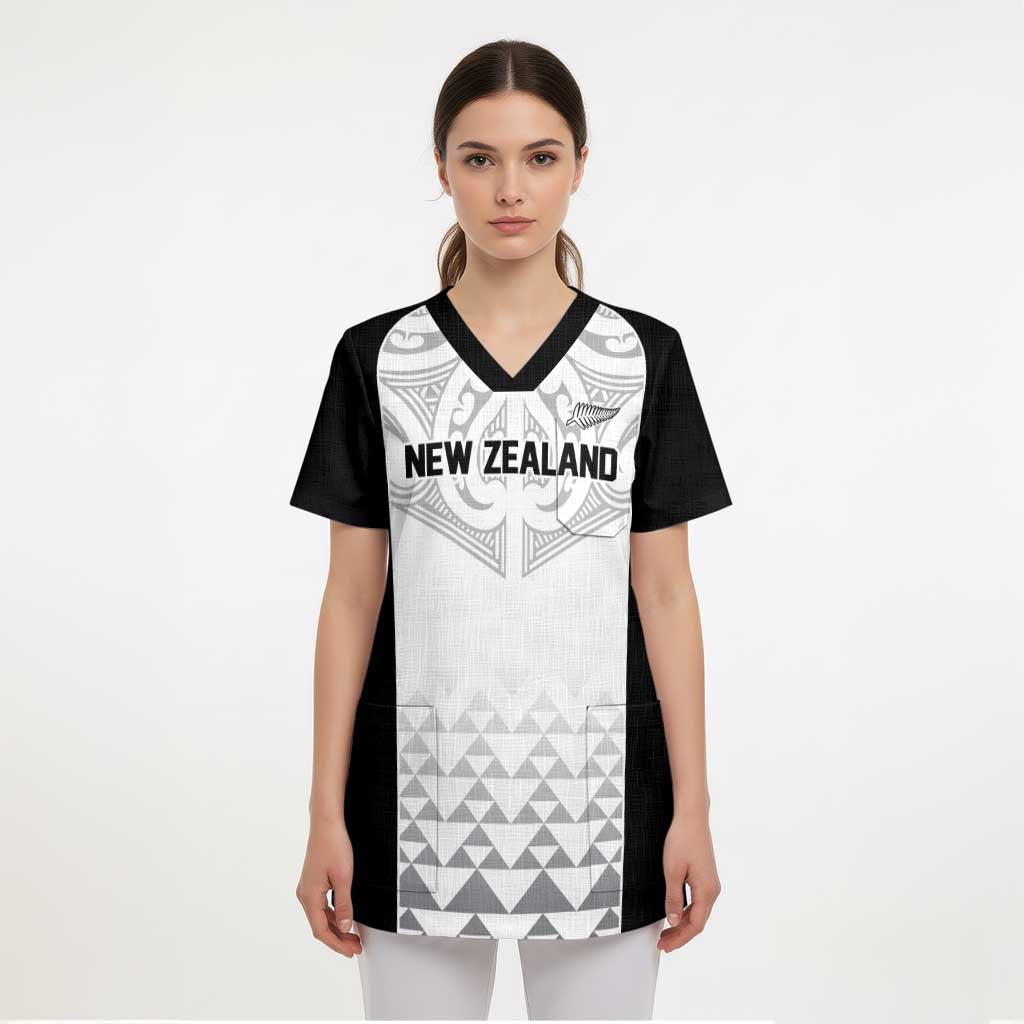World Football 2026 New Zealand Custom Scrub Top All White Fern Maori Tribal - Polynesian Pride