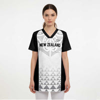 World Football 2026 New Zealand Custom Scrub Top All White Fern Maori Tribal - Polynesian Pride