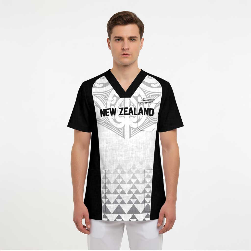 World Football 2026 New Zealand Custom Scrub Top All White Fern Maori Tribal - Polynesian Pride
