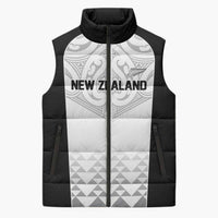 World Football 2026 New Zealand Custom Sleeveless Puffer Jacket All White Fern Maori Tribal - Polynesian Pride