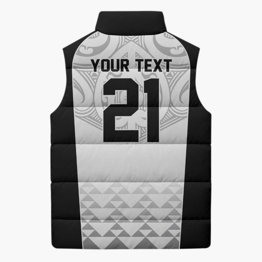 World Football 2026 New Zealand Custom Sleeveless Puffer Jacket All White Fern Maori Tribal - Polynesian Pride