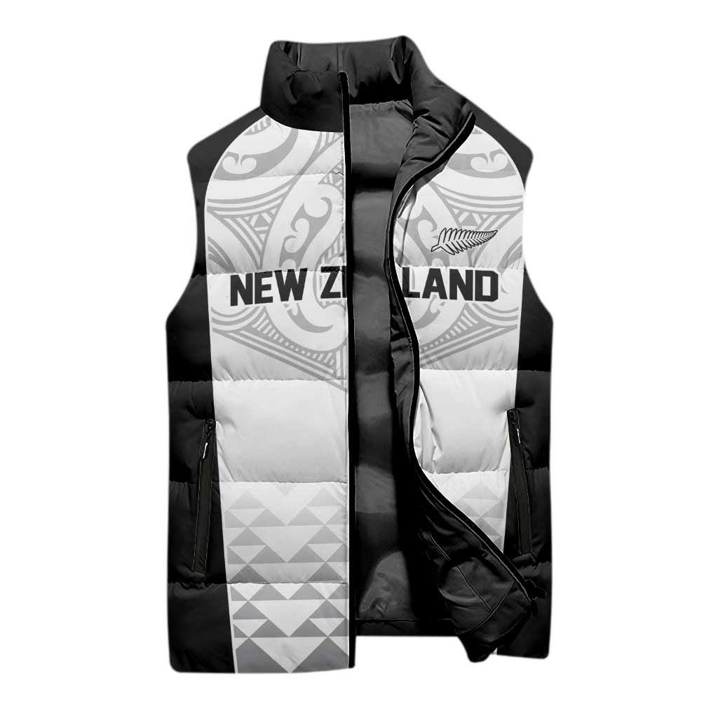 World Football 2026 New Zealand Custom Sleeveless Puffer Jacket All White Fern Maori Tribal - Polynesian Pride