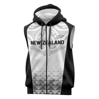 World Football 2026 New Zealand Custom Sleeveless Zip Hoodie All White Fern Maori Tribal - Polynesian Pride