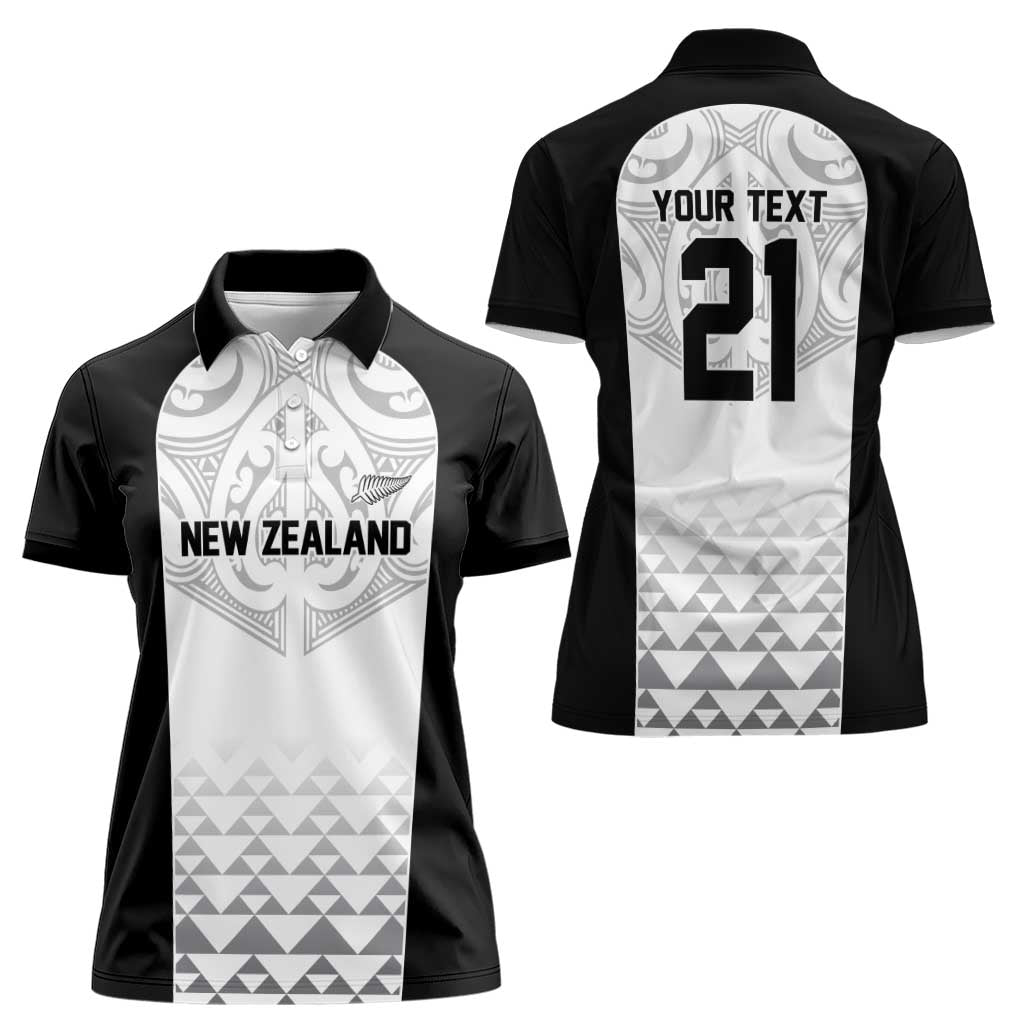 World Football 2026 New Zealand Custom Women Polo Shirt All White Fern Maori Tribal - Polynesian Pride