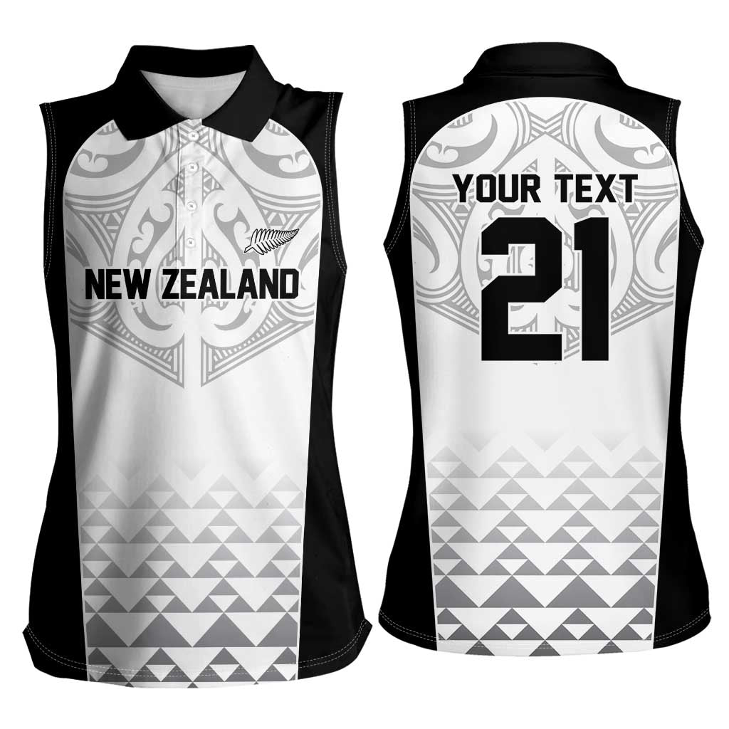World Football 2026 New Zealand Custom Women Sleeveless Polo Shirt All White Fern Maori Tribal - Polynesian Pride