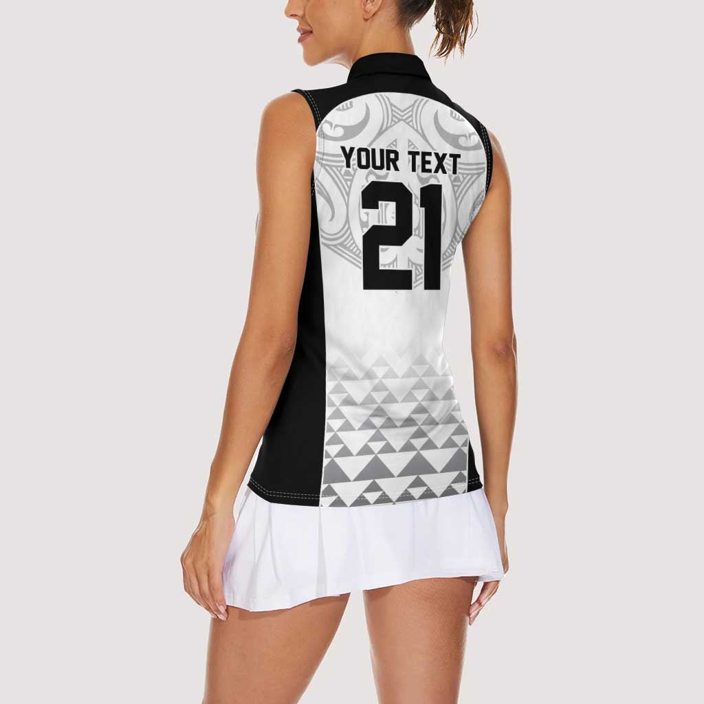 World Football 2026 New Zealand Custom Women Sleeveless Polo Shirt All White Fern Maori Tribal - Polynesian Pride