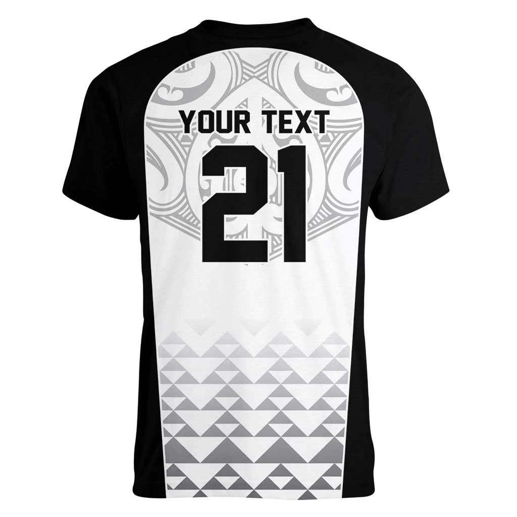 World Football 2026 New Zealand Custom Women V-Neck T-Shirt All White Fern Maori Tribal - Polynesian Pride