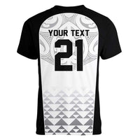 World Football 2026 New Zealand Custom Women V-Neck T-Shirt All White Fern Maori Tribal - Polynesian Pride