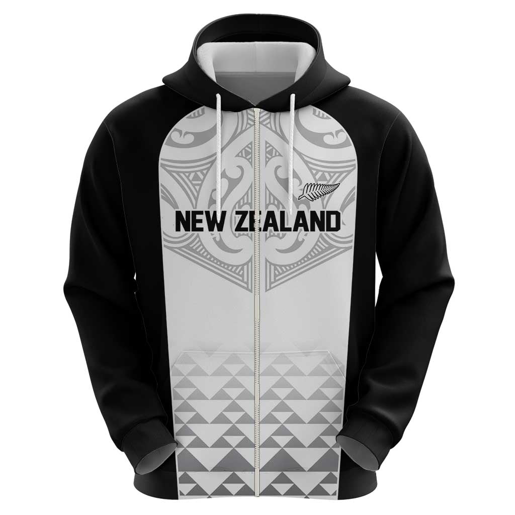 World Football 2026 New Zealand Custom Zip Hoodie All White Fern Maori Tribal - Polynesian Pride