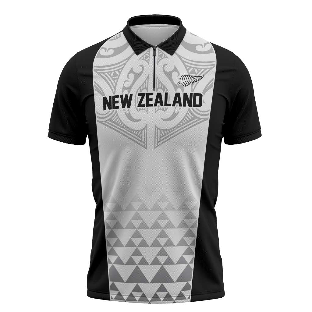 World Football 2026 New Zealand Custom Zipper Polo Shirt All White Fern Maori Tribal - Polynesian Pride