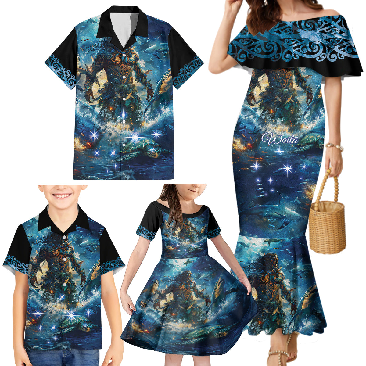 New Zealand Matariki Waita Family Matching Mermaid Dress and Hawaiian Shirt The Way Of The Water