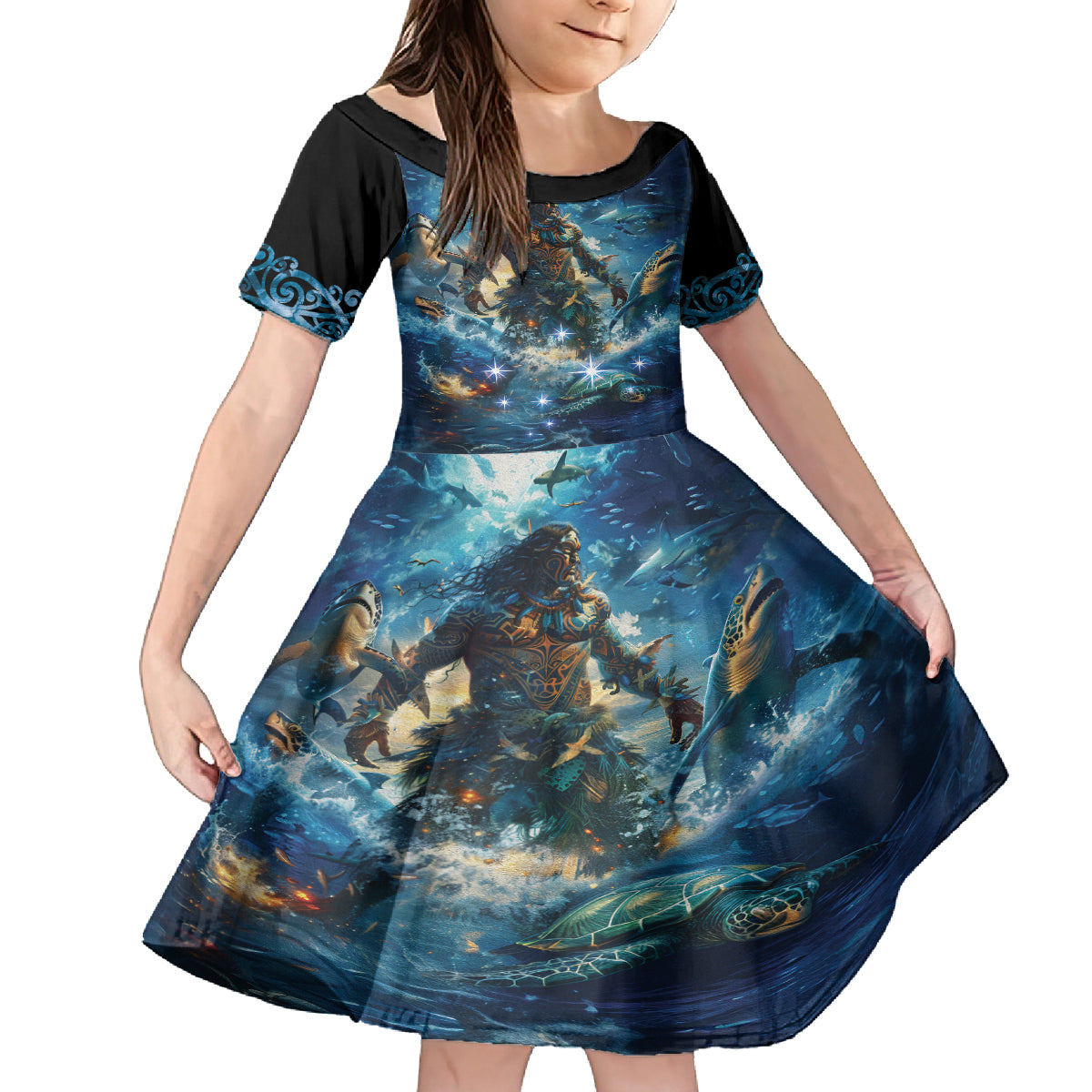 New Zealand Matariki Waita Kid Short Sleeve Dress The Way Of The Water