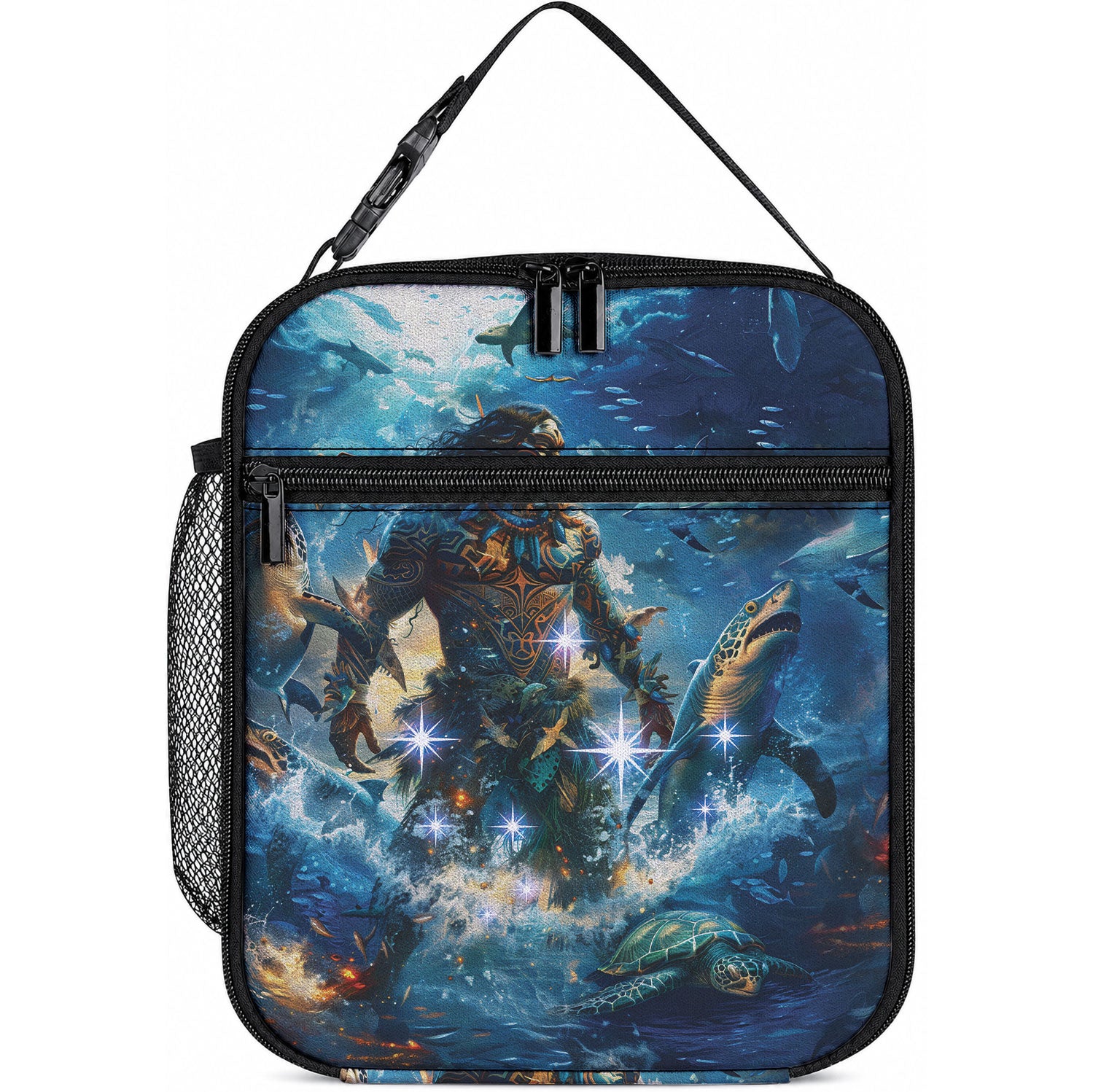 New Zealand Matariki Waita Lunch Bag The Way Of The Water LT9 10.2 × 8.3 × 4.3 inch Black - Polynesian Pride