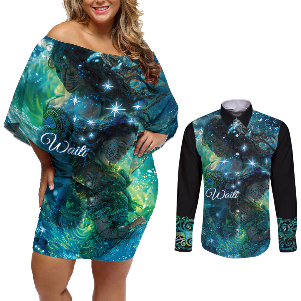 New Zealand Matariki Waiti Couples Matching Off Shoulder Short Dress and Long Sleeve Button Shirt The Beginnings Of Life