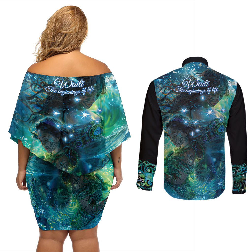 New Zealand Matariki Waiti Couples Matching Off Shoulder Short Dress and Long Sleeve Button Shirt The Beginnings Of Life