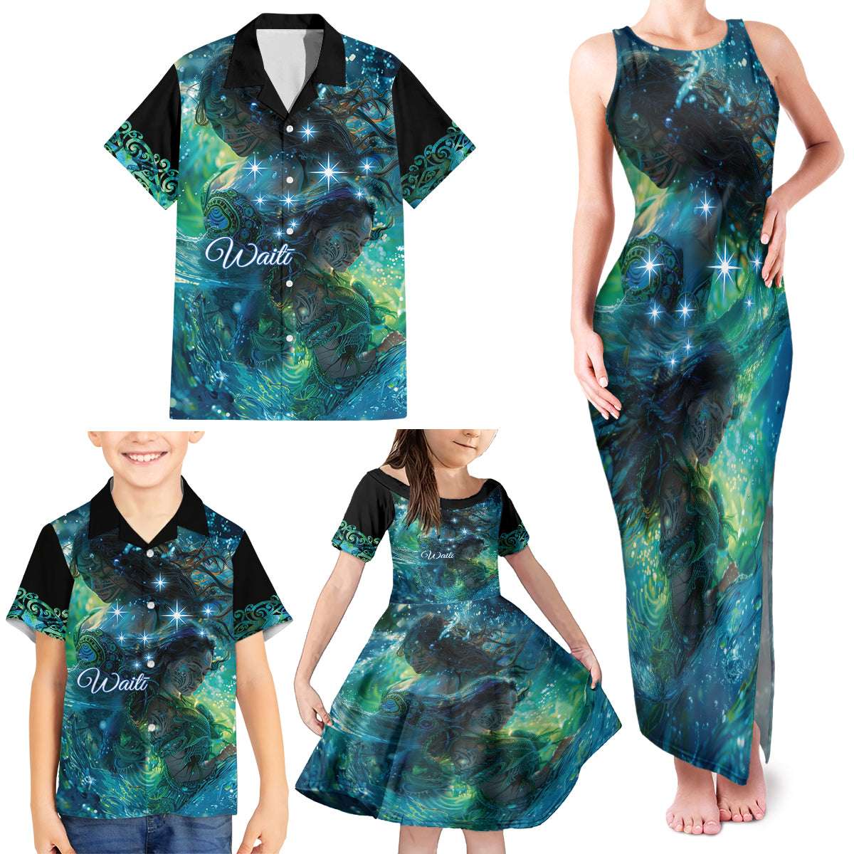 New Zealand Matariki Waiti Family Matching Tank Maxi Dress and Hawaiian Shirt The Beginnings Of Life