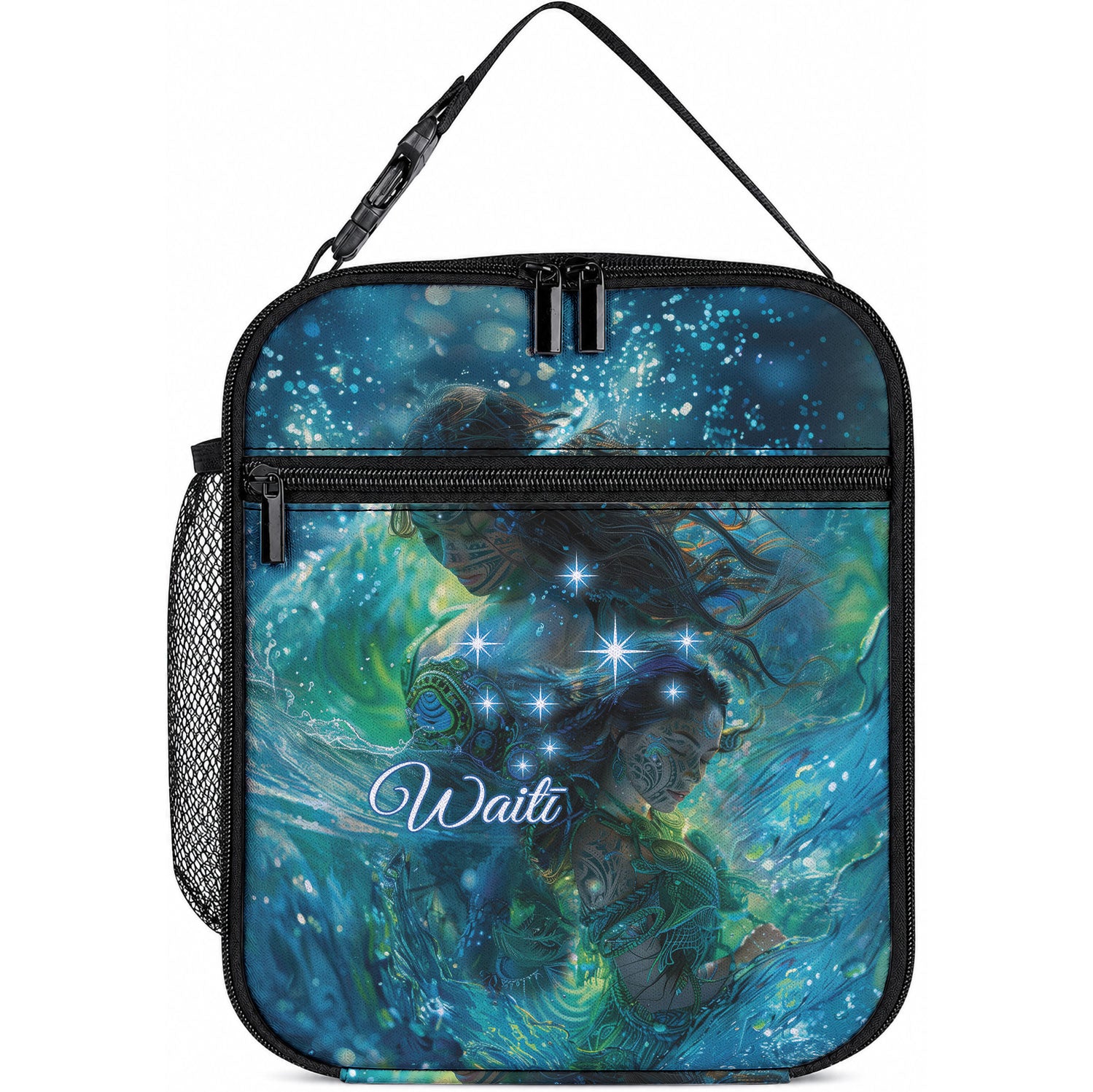 New Zealand Matariki Waiti Lunch Bag The Beginnings Of Life LT9 10.2 × 8.3 × 4.3 inch Black - Polynesian Pride