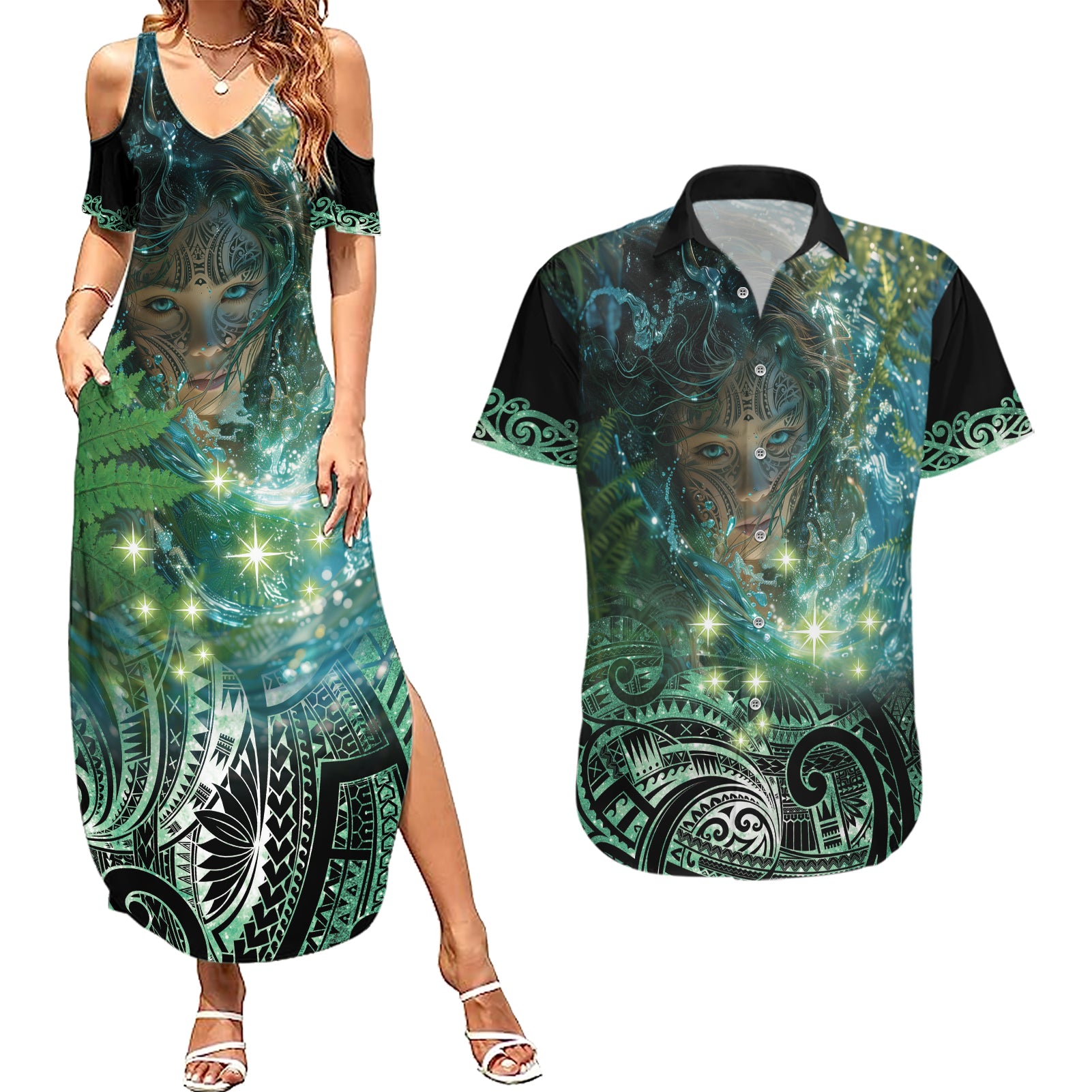 New Zealand Matariki Waiti Couples Matching Summer Maxi Dress and Hawaiian Shirt Waimāori and The Origin Of Life