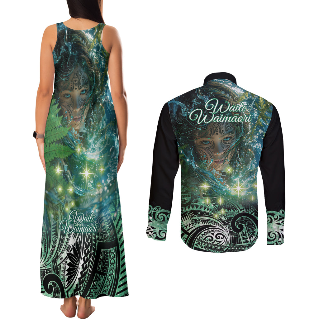 New Zealand Matariki Waiti Couples Matching Tank Maxi Dress and Long Sleeve Button Shirt Waimāori and The Origin Of Life