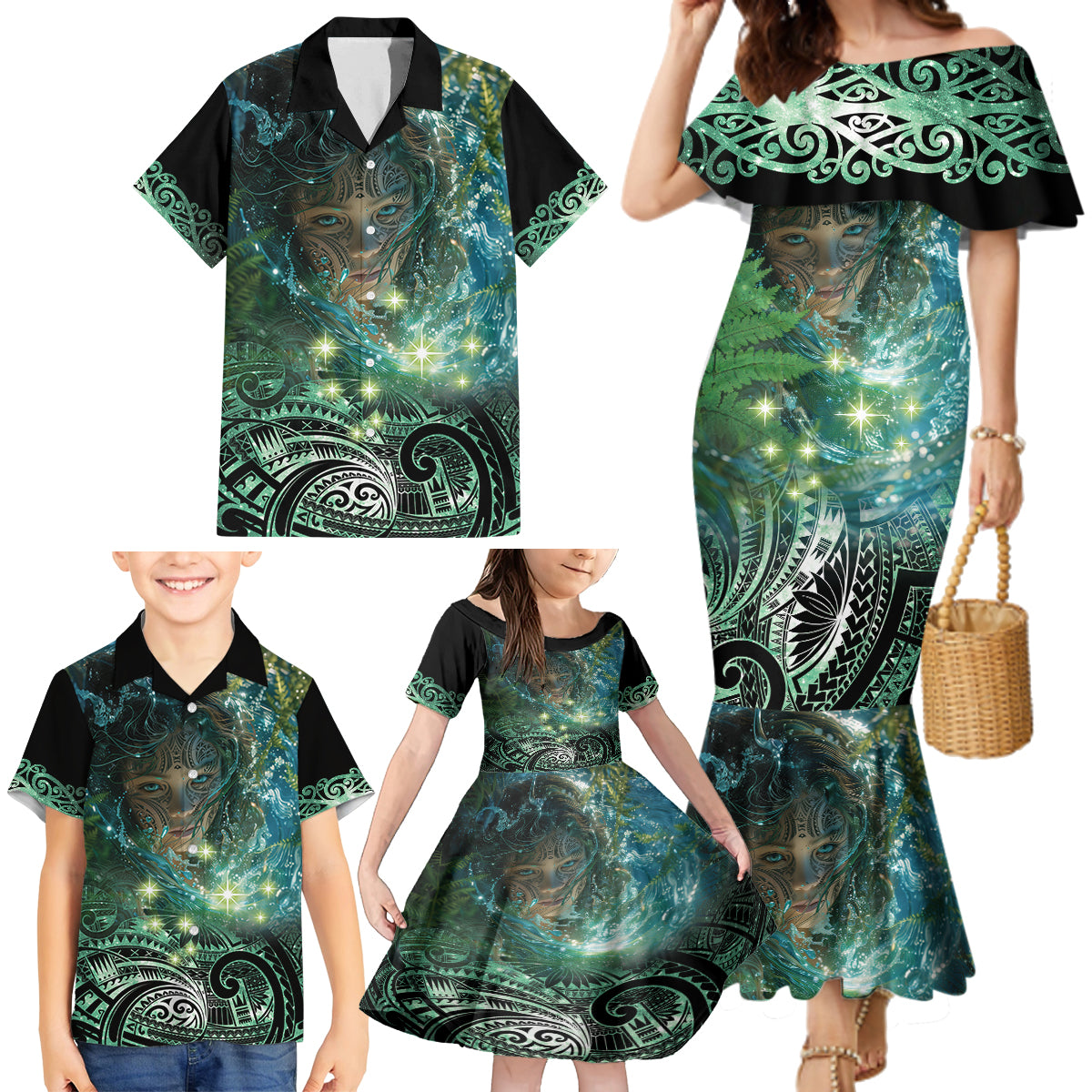 New Zealand Matariki Waiti Family Matching Mermaid Dress and Hawaiian Shirt Waimāori and The Origin Of Life