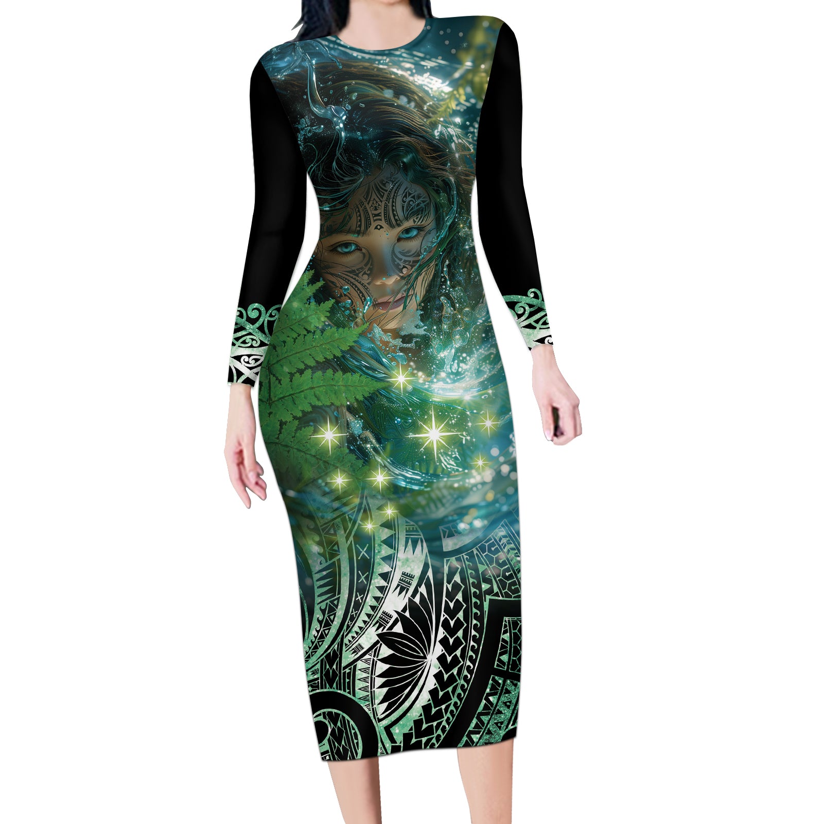 New Zealand Matariki Waiti Long Sleeve Bodycon Dress Waimāori and The Origin Of Life