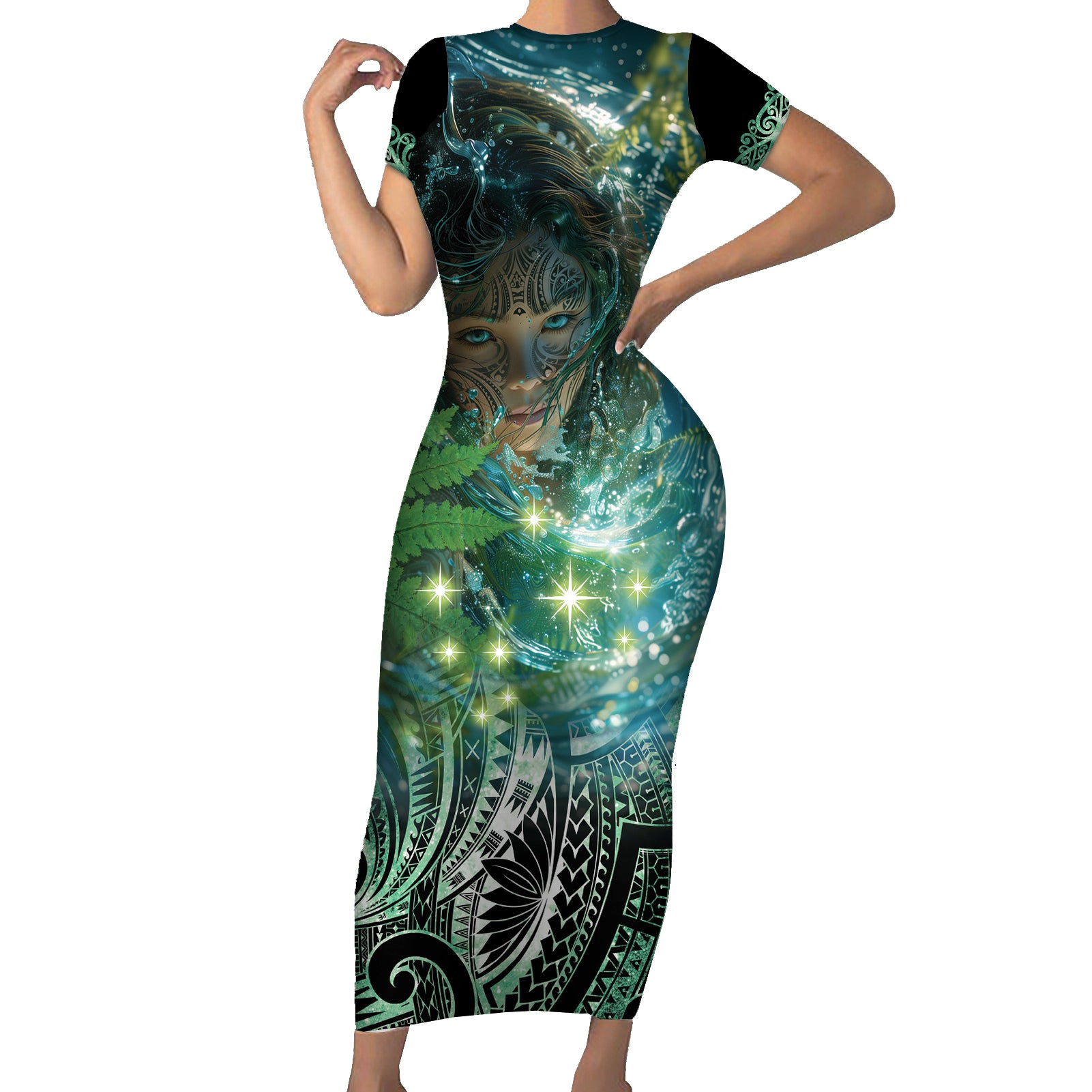 New Zealand Matariki Waiti Short Sleeve Bodycon Dress Waimāori and The Origin Of Life