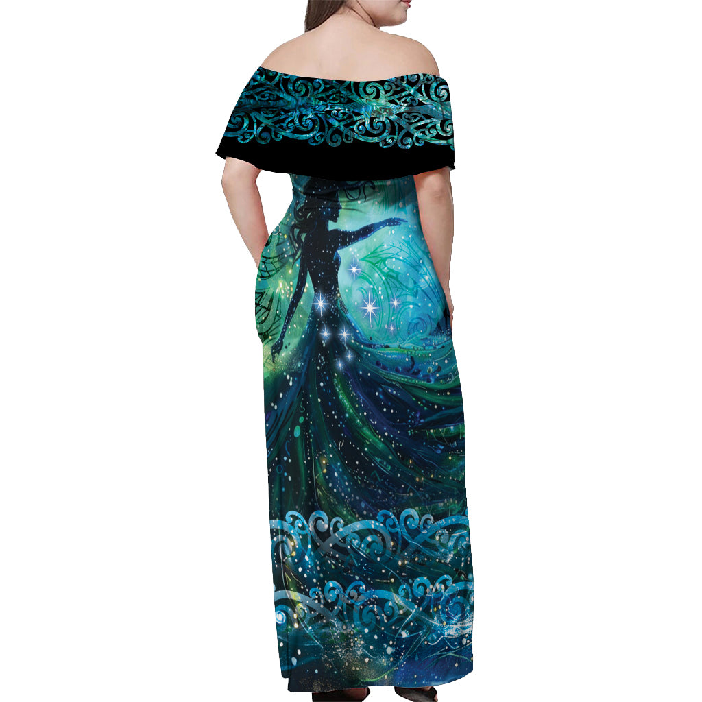 New Zealand Matariki Hiwa-i-te-rangi Off Shoulder Maxi Dress Titiro ki nga Whetu Wishing Star