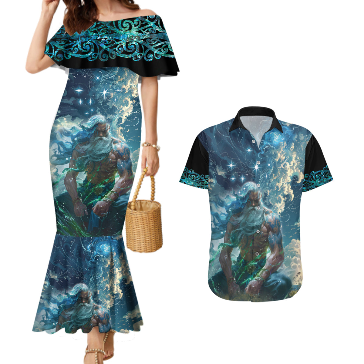 New Zealand Matariki Ururangi Couples Matching Mermaid Dress and Hawaiian Shirt The Murmur Of The Wind