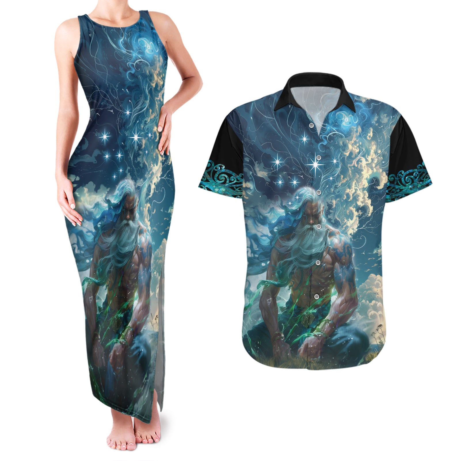 New Zealand Matariki Ururangi Couples Matching Tank Maxi Dress and Hawaiian Shirt The Murmur Of The Wind