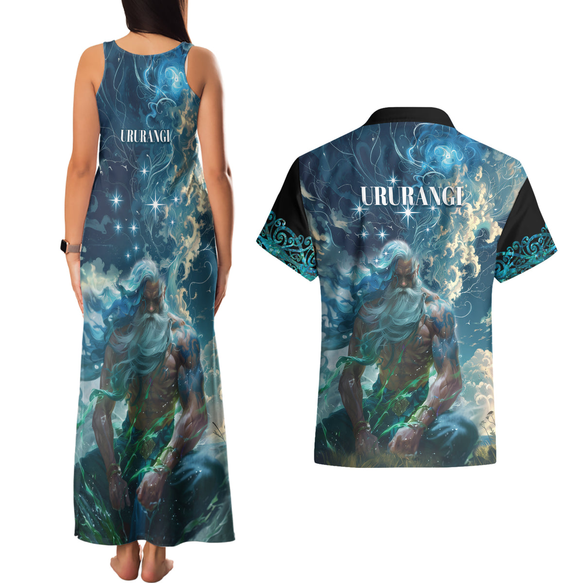 New Zealand Matariki Ururangi Couples Matching Tank Maxi Dress and Hawaiian Shirt The Murmur Of The Wind