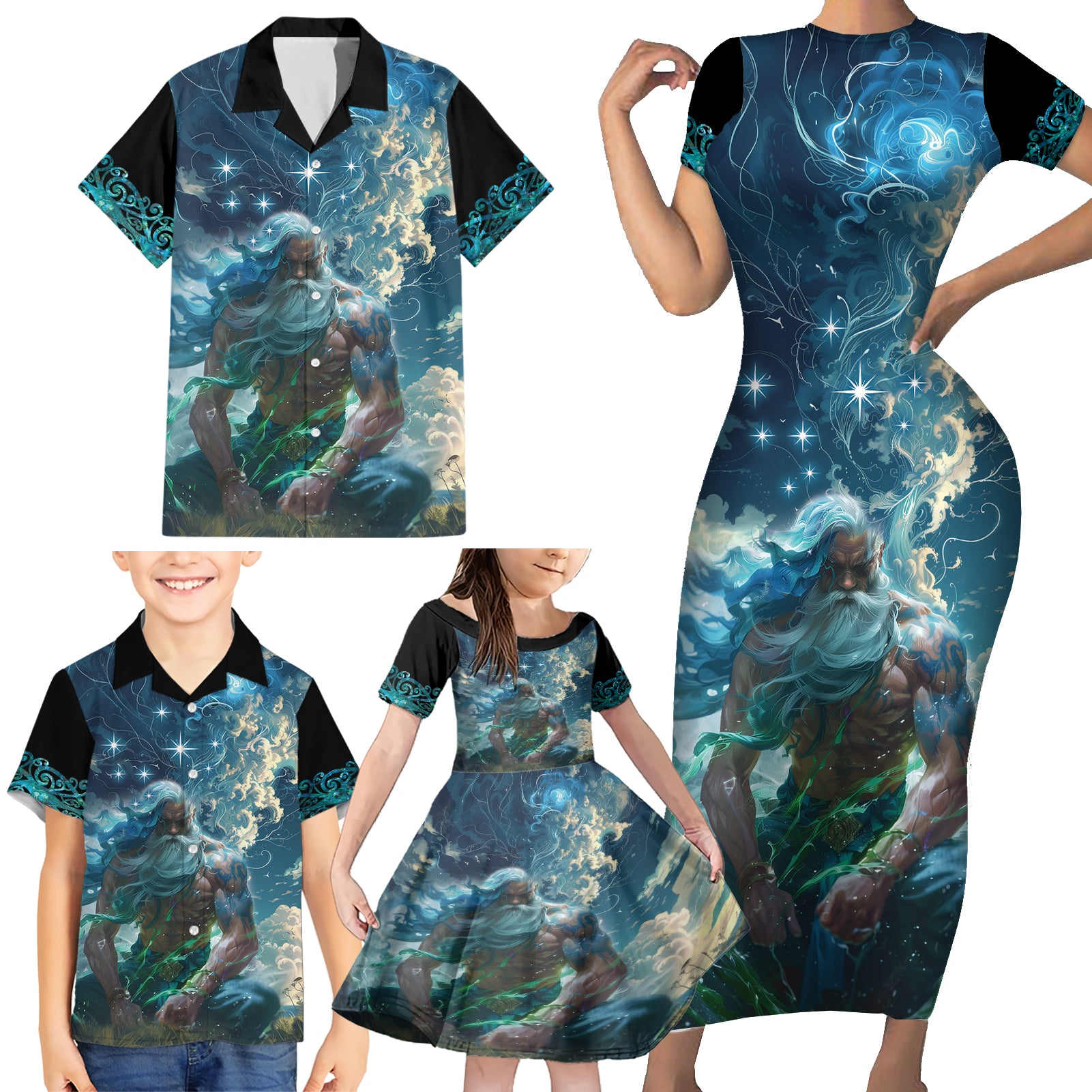 New Zealand Matariki Ururangi Family Matching Short Sleeve Bodycon Dress and Hawaiian Shirt The Murmur Of The Wind