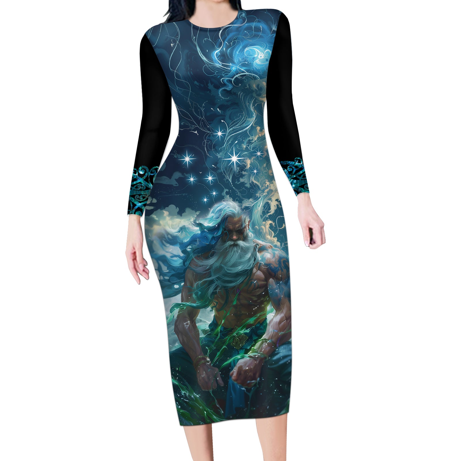 New Zealand Matariki Ururangi Long Sleeve Bodycon Dress The Murmur Of The Wind