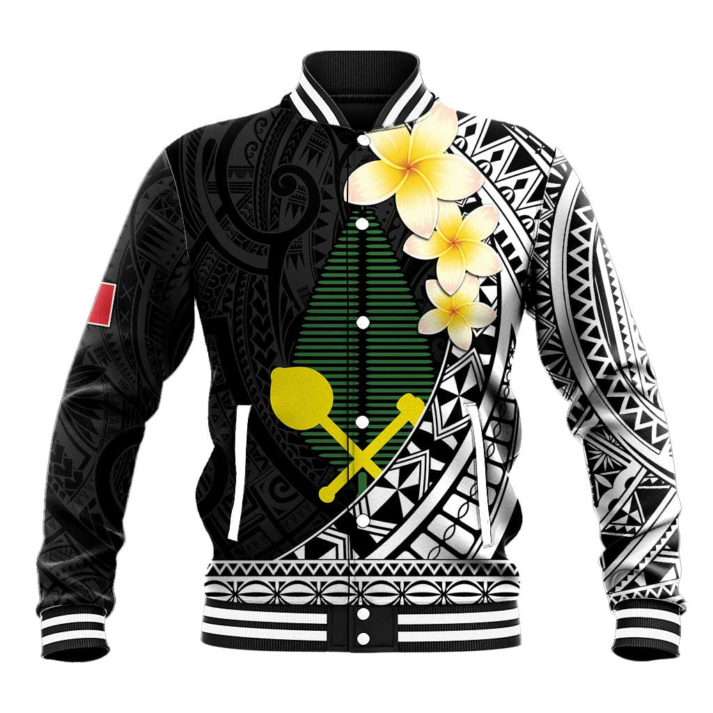 Alo Chiefdom Wallis and Futuna Personalized Baseball Jacket Frangipani Flowers Polynesian Pattern