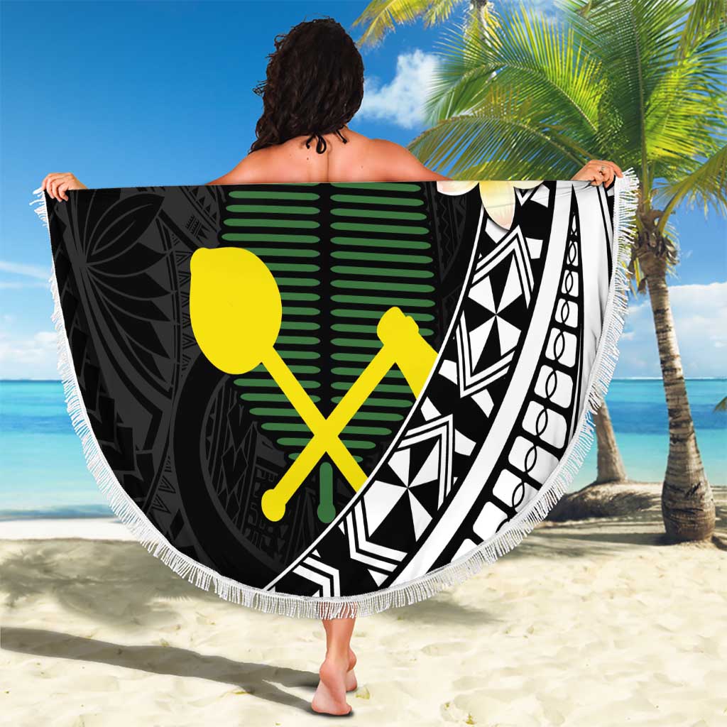 Alo Chiefdom Wallis and Futuna Personalized Beach Blanket Frangipani Flowers Polynesian Pattern