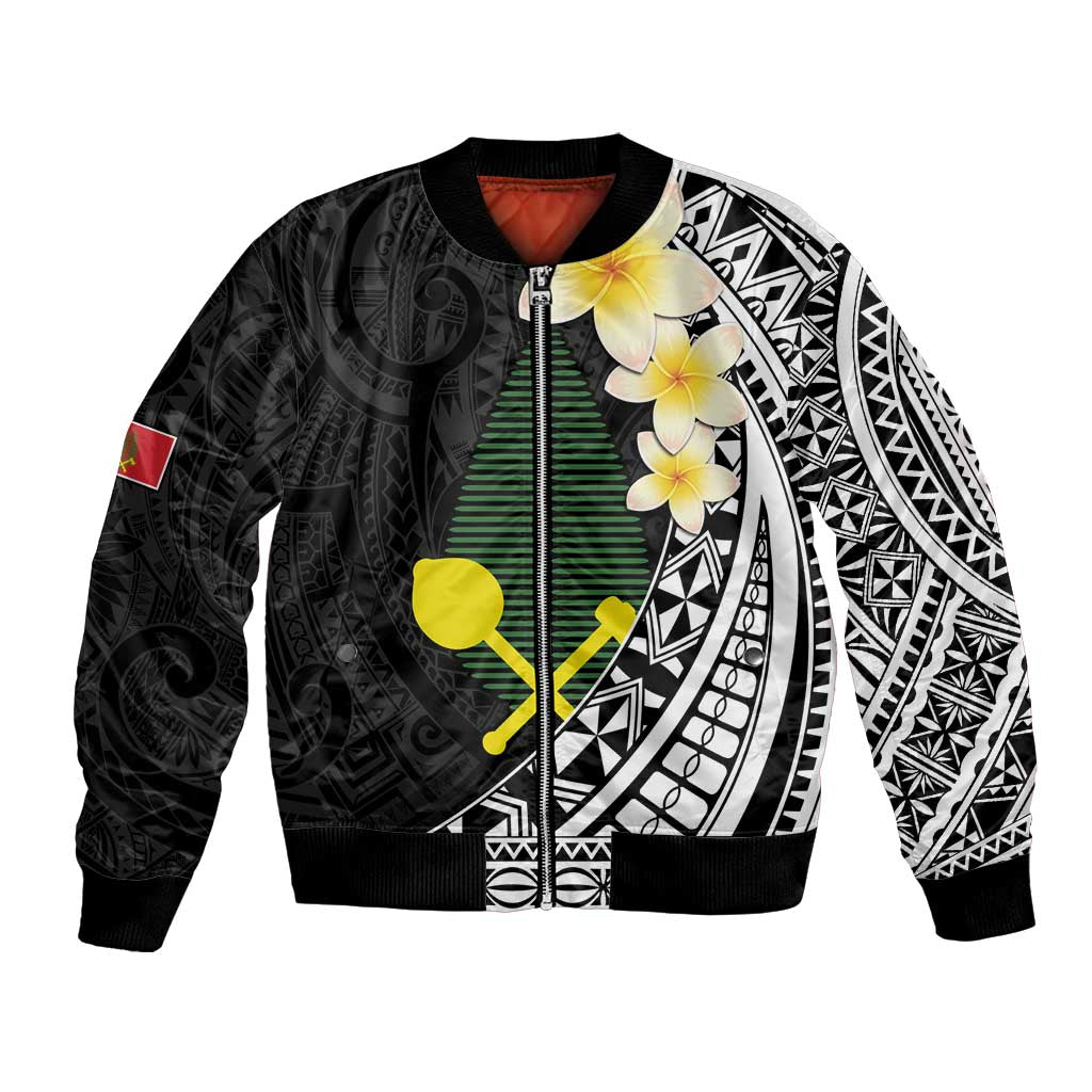 Alo Chiefdom Wallis and Futuna Personalized Bomber Jacket Frangipani Flowers Polynesian Pattern
