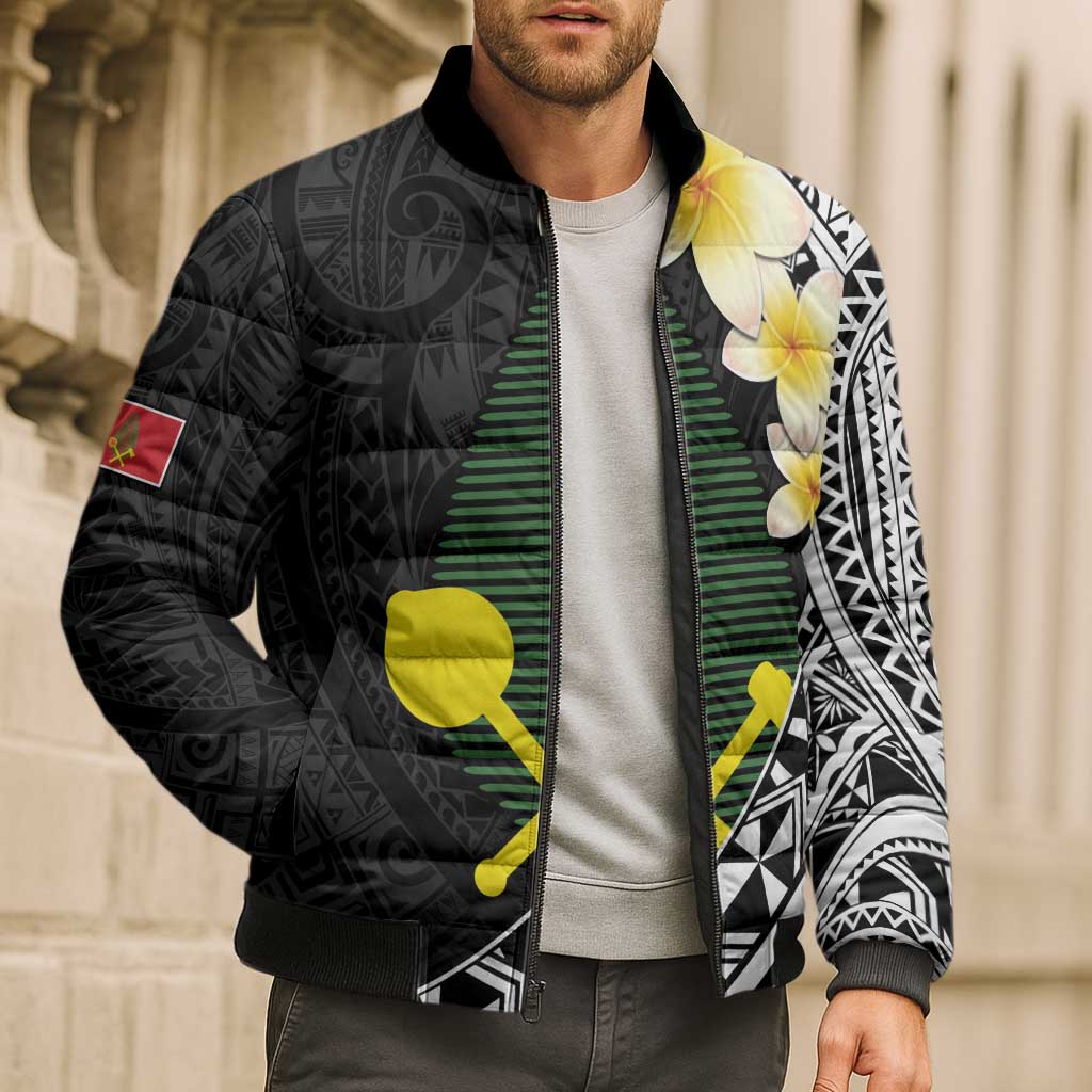 Alo Chiefdom Wallis and Futuna Personalized Bomber Puffer Jacket Frangipani Flowers Polynesian Pattern - Polynesian Pride