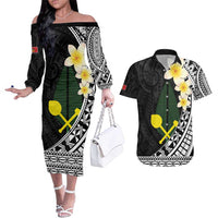 Alo Chiefdom Wallis and Futuna Personalized Couples Matching Off The Shoulder Long Sleeve Dress and Hawaiian Shirt Frangipani Flowers Polynesian Pattern